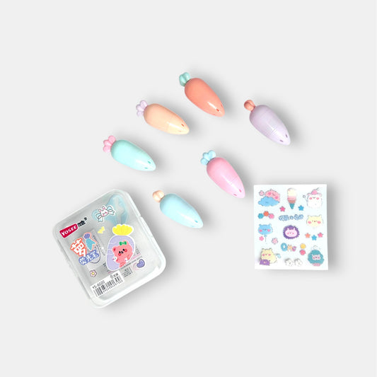 Caja mini Marca textos Fluorescentes forma de Zanahorias con Sticker